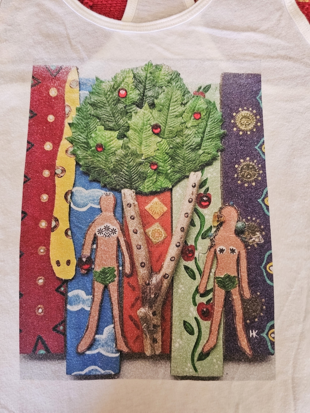White Cotton Racerback Tank Top with Adam And Eve Art S - Picture 2 of 3